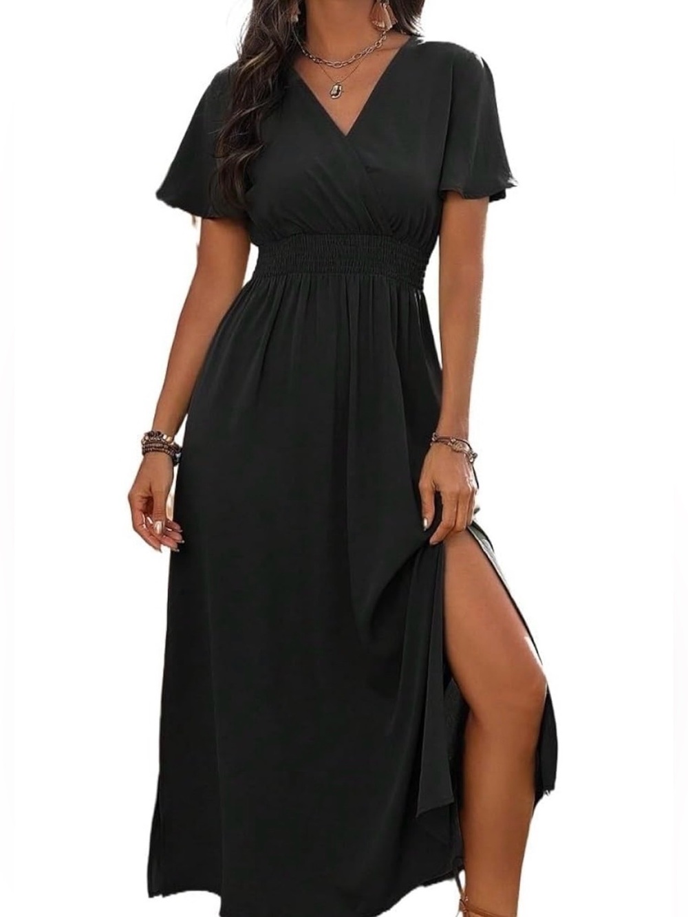 SHEER MAXI DRESS Smocked Waist Faux Wrap V-Neck Whimsygoth Fairy Women’s SZ XL